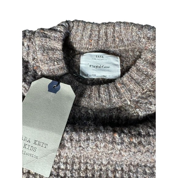 Zara Kids Size 9 134 Cm Chunky Knit Sweater In Brown Blend Cotton Blend #F2-3 - Picture 8 of 9